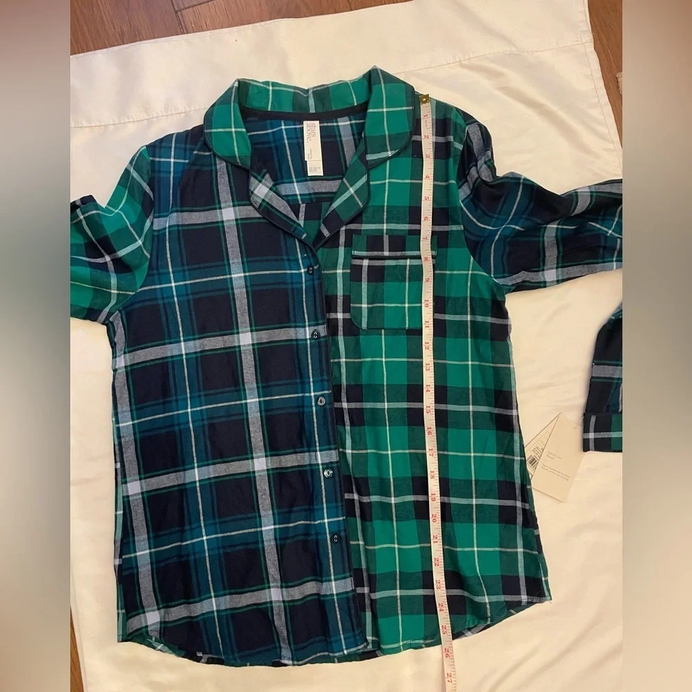 NWT Stars Above size small plaid green button up pajama shirt - Picture 10 of 12
